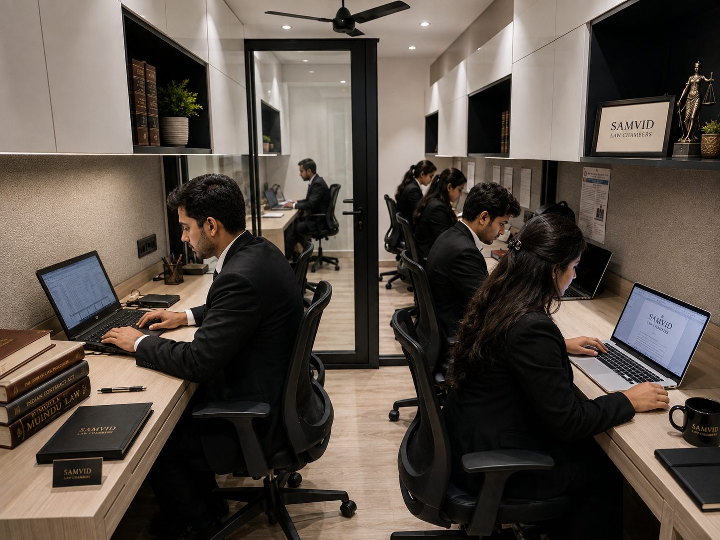 Interior of Samvid Law Chambers — advocates working at the Rohini Court Complex office in Delhi